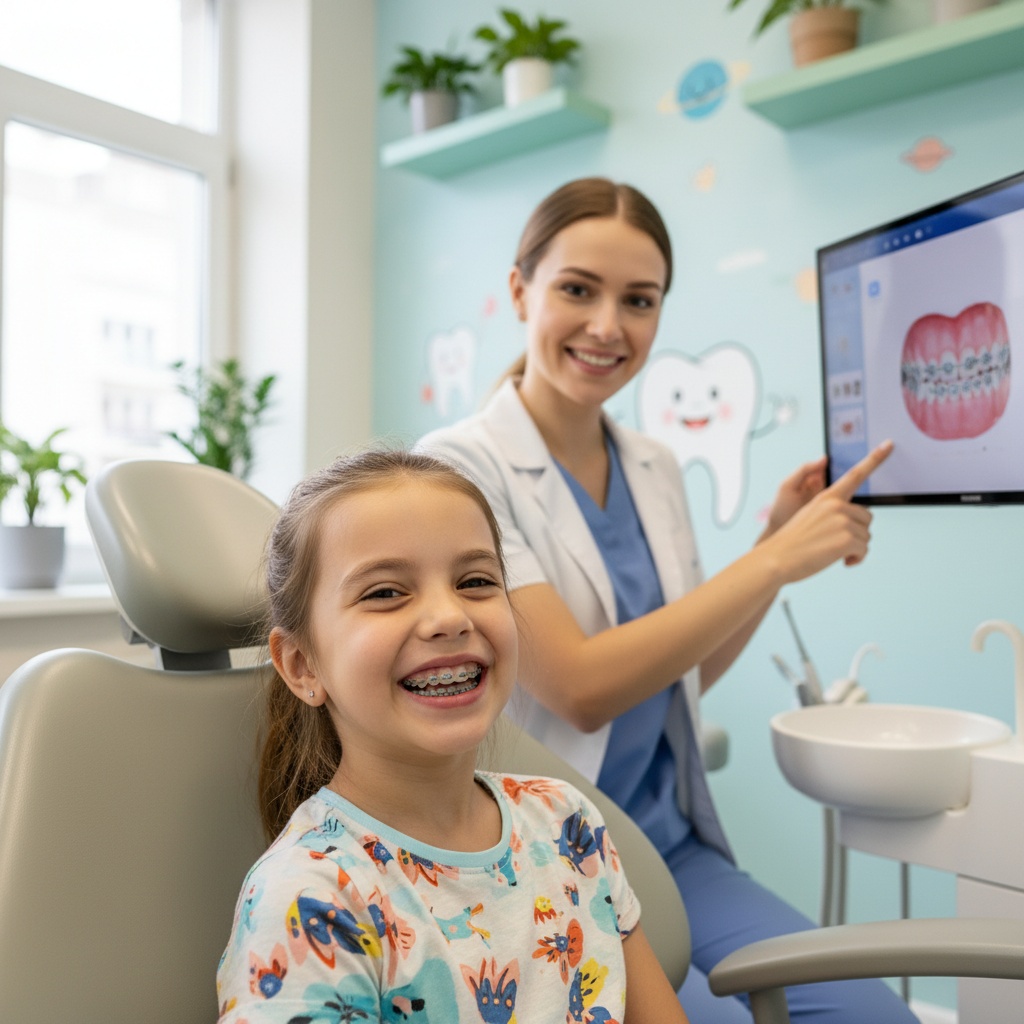 Smiling child with braces